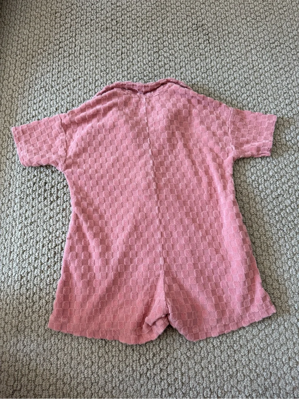 Rylee +  Cru Girls' Pink Textured Terry Cloth Button Romper 2-3y